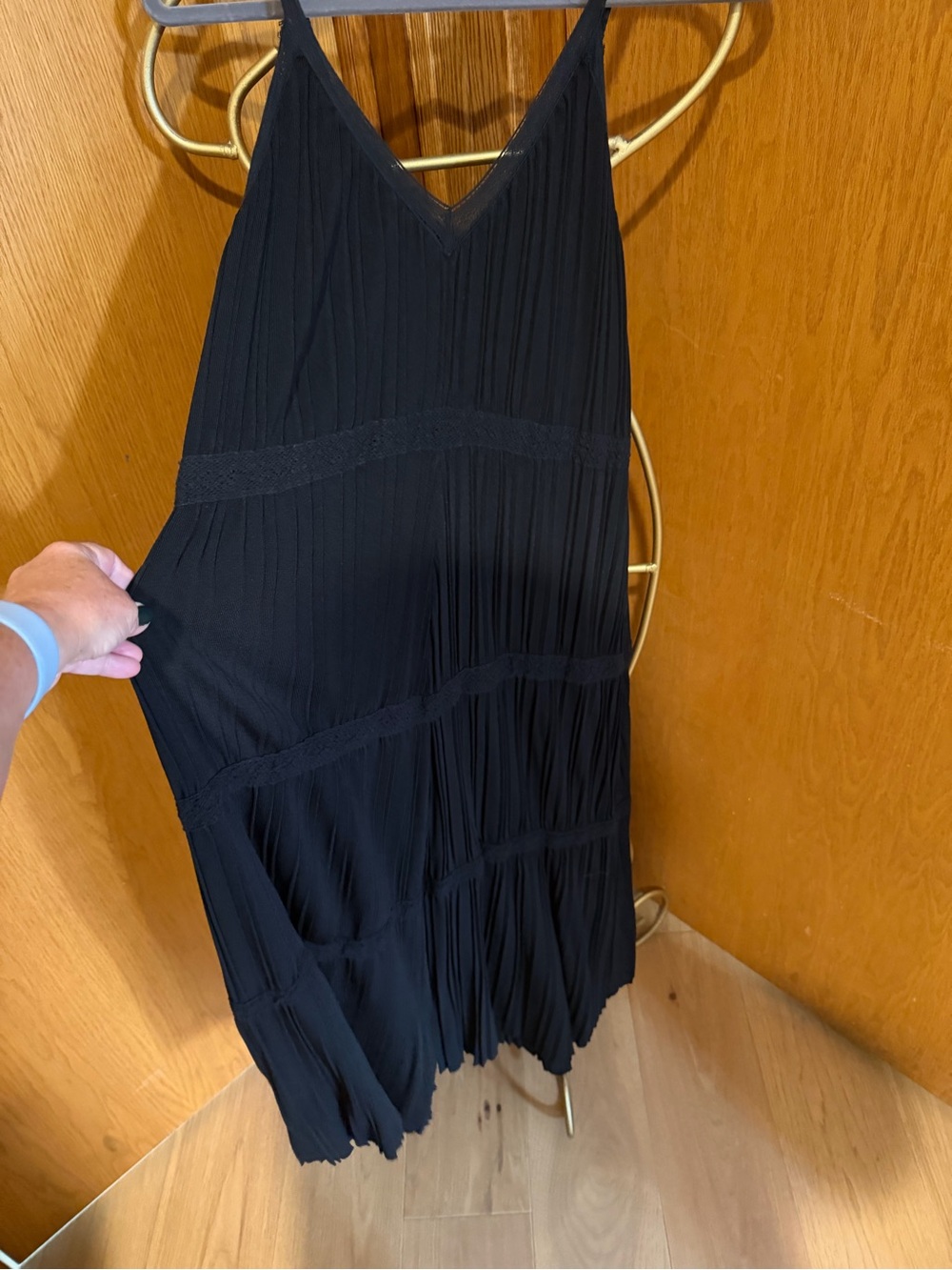 Zara Black Pleated V-Neck Midi Slip Dress